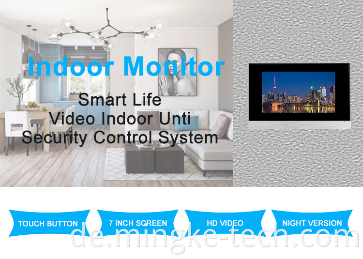 Smart 7 Zoll Gold Silber Optionaler Indoor -Monitor Verwenden Sie für Videotürtürbell -Sicherheitszugriffskontrollsysteme